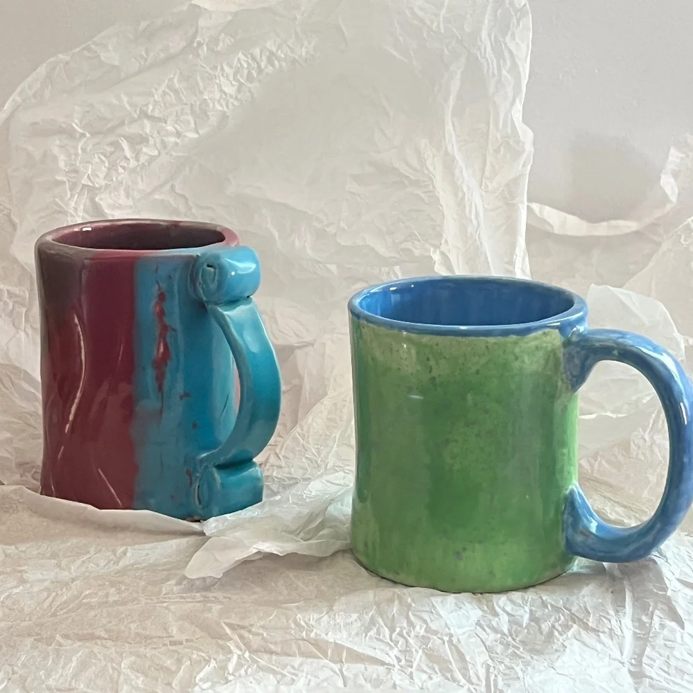 Handmade 2 Ceramic Pottery Mugs, Well Crafted Set, Unique, Absolutely Beautiful